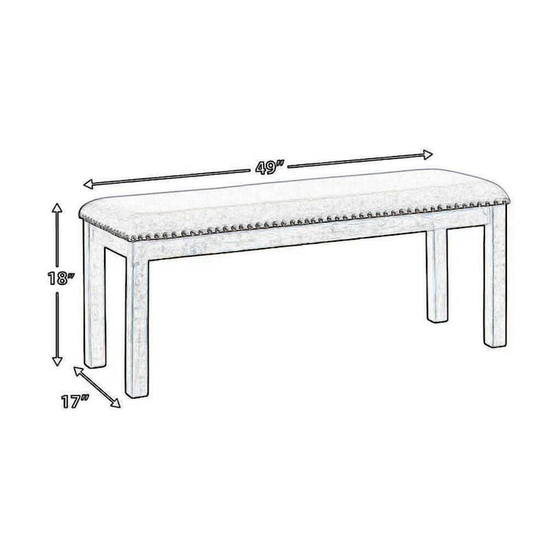 Nailhead Trim Wooden Dining Bench with Fabric Upholstery, Brown and Gray