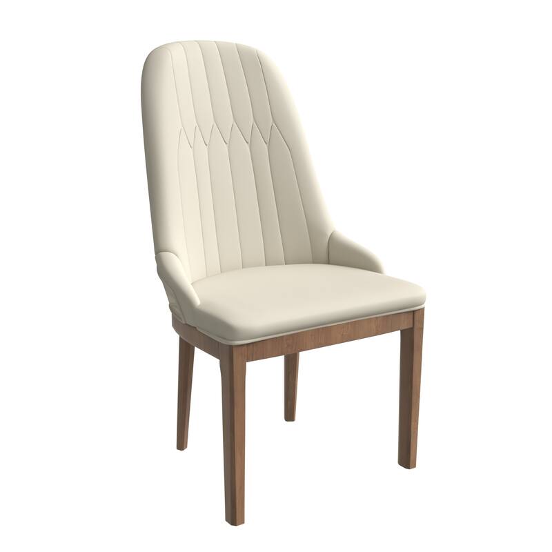 Leather Dining Chair with Rubberwood Legs Side Charis Sleek Diamond Stitching Back - Taupe