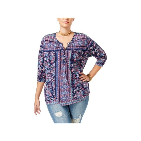 Lucky Brand Womens Plus Casual Top Stretch Aztec Print