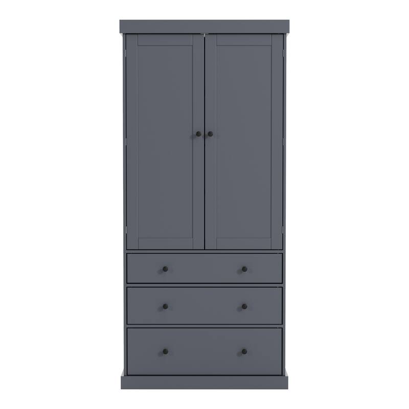 77" Farmhouse Kitchen Pantry, Freestanding Tall Cabinet with Adjustable Shelves, Door Racks & Drawers for Dining Room