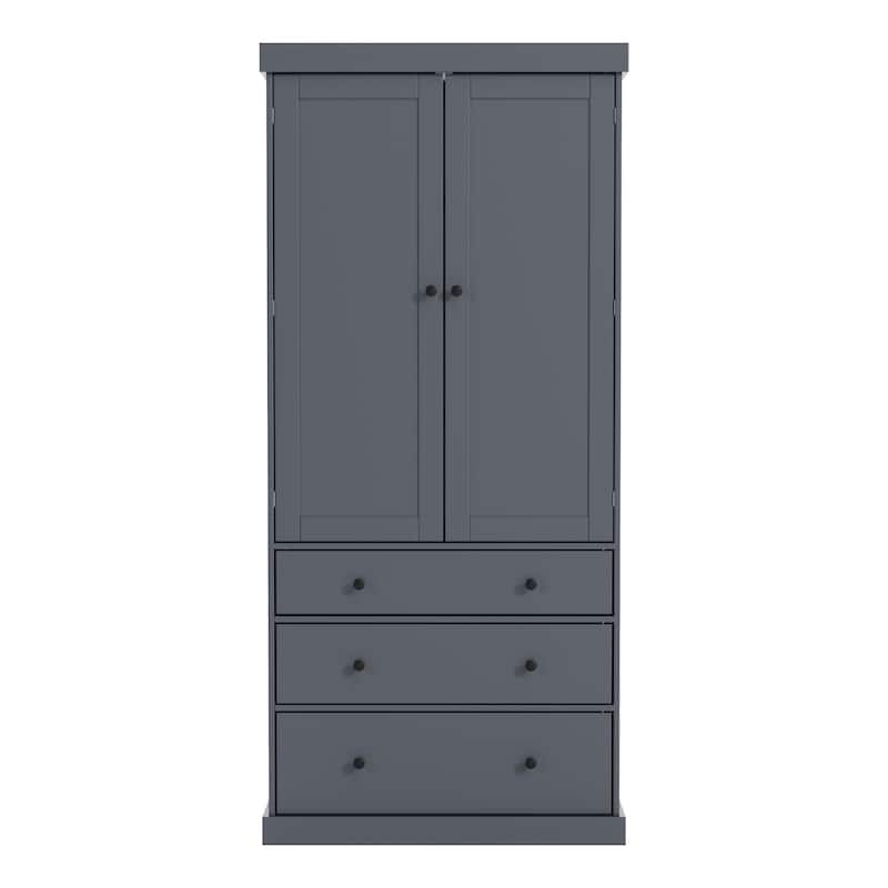 77" Farmhouse Kitchen Pantry, Freestanding Tall Cupboard Storage Cabinet with 3 Adjustable Shelves, 8 Door Shelves, 3 Drawers