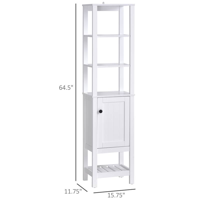 HOMCOM Freestanding Wood Bathroom Storage Tall Cabinet Organizer Tower with Shelves & Compact Design, White