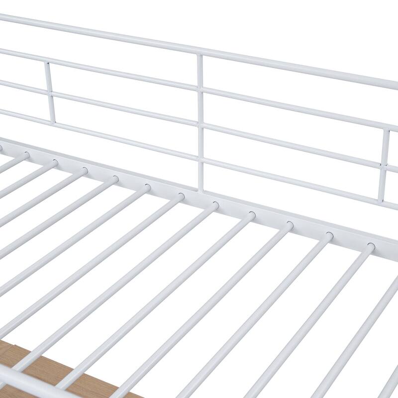 Metal Loft Bed with 3 Layers of Shelves and L-shaped Desk