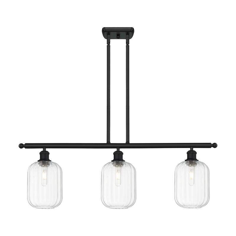 Innovations Lighting Endless Possibilities Ballston - Preston - 3 Light 36" Jar Shade Stem Hung Island Light - Clear/Matte Black