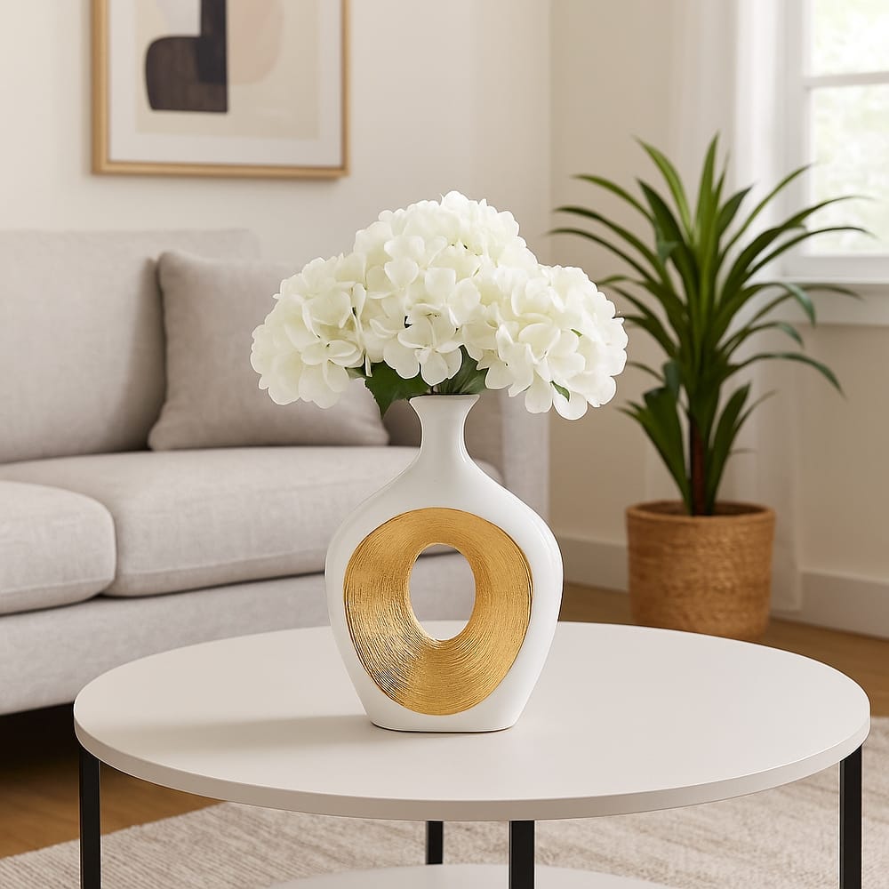 Modern Ceramic Textured Oval Cut-Out Vase - Home Decor - 13"