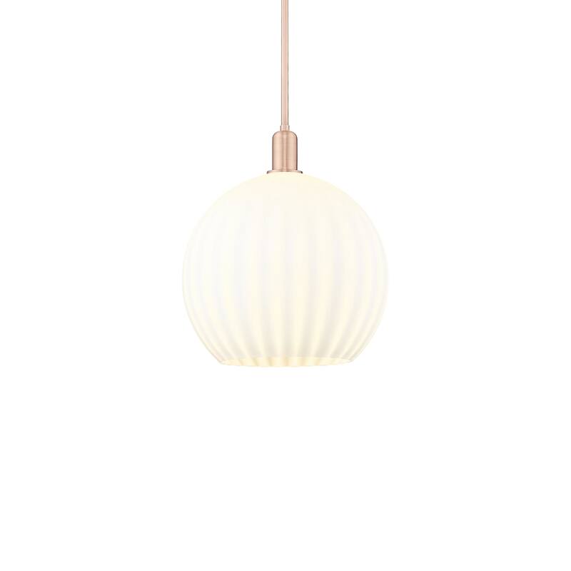 Innovations Lighting 716-1S-18-14 White Venetian Pendant White - Antique Copper / White Venetian