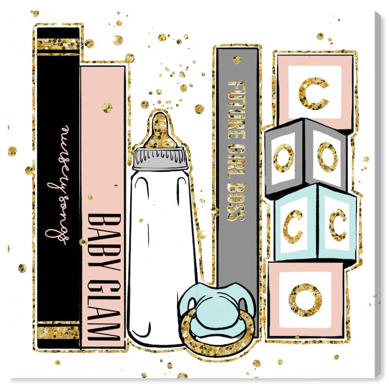 Wynwood Studio Canvas Fashion and Glam Baby Glam Books Square Blush Pink and Light Pink Glam Wall Art Canvas Print