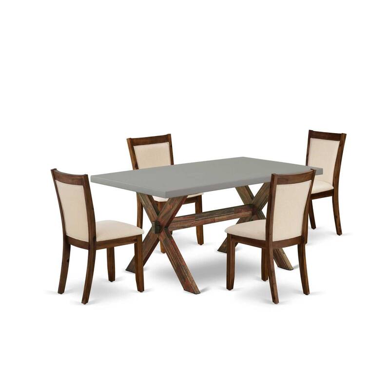 HomeStock 5-Piece Distressed Jacobean Finish Solid Wood Top Dining Table with 4-Parson Chair