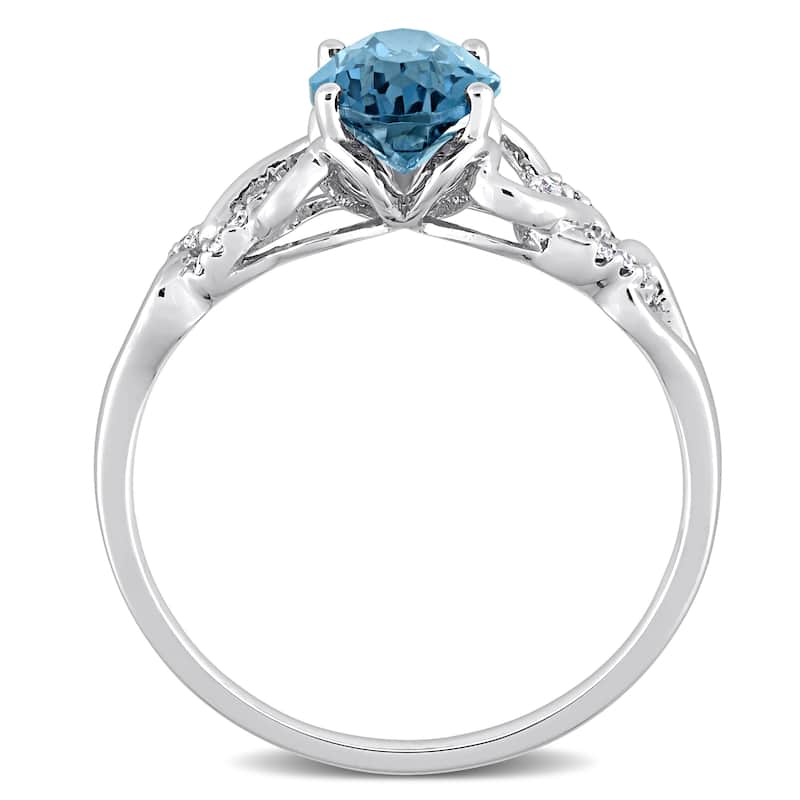 Miadora Oval London Blue Topaz and Diamond Accent Link Engagement Ring in 10k White Gold