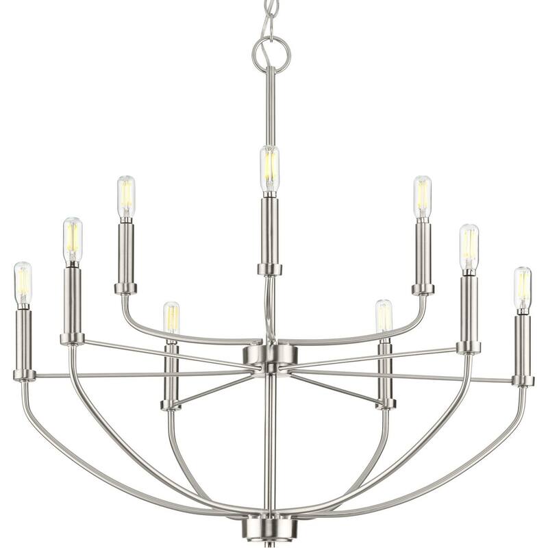 Leyden Collection 9-Light Brushed Nickel Farmhouse Chandelier Light - 28 in x 28 in x 27 in