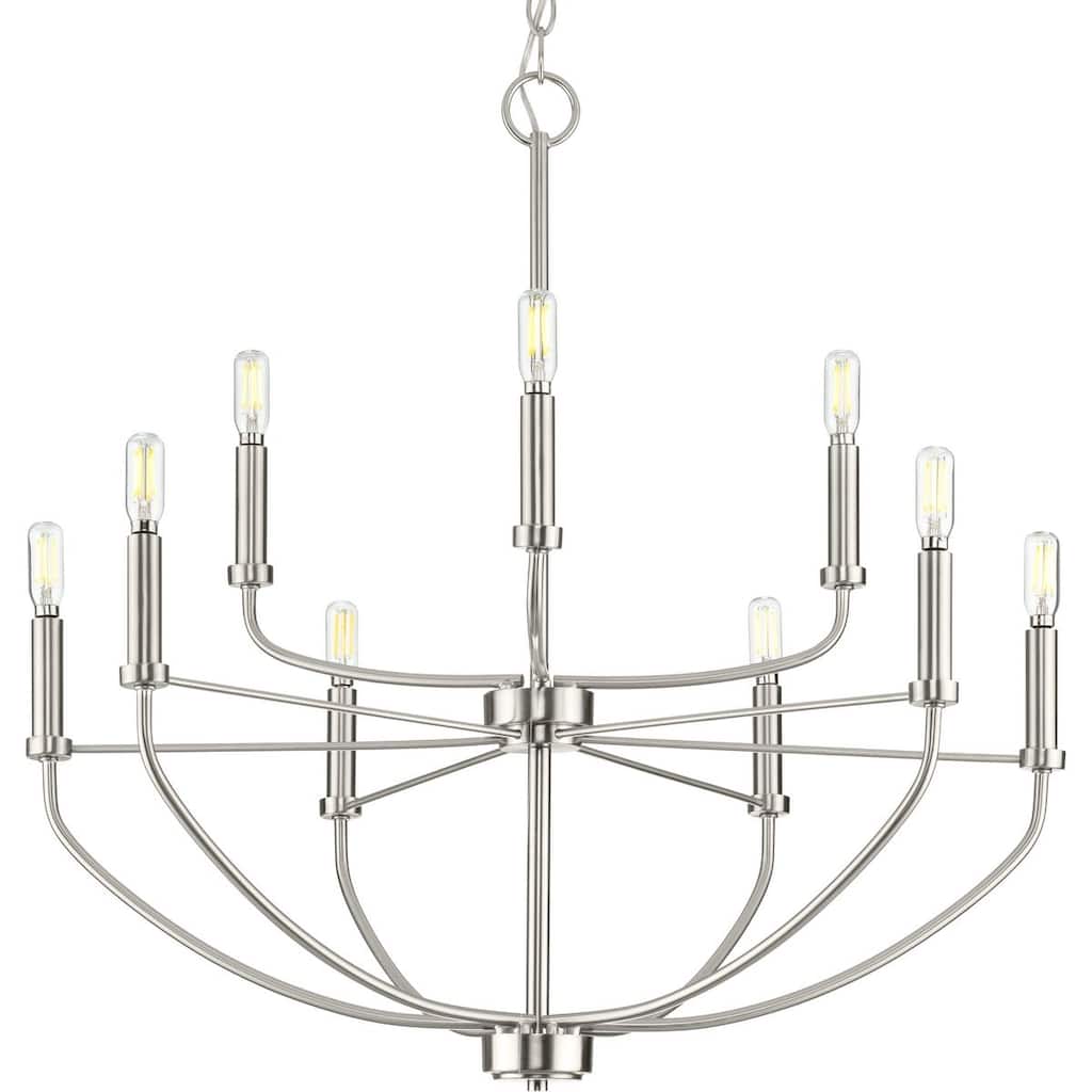 Leyden Collection 9-Light Brushed Nickel Farmhouse Chandelier Light - 28 in x 28 in x 27 in