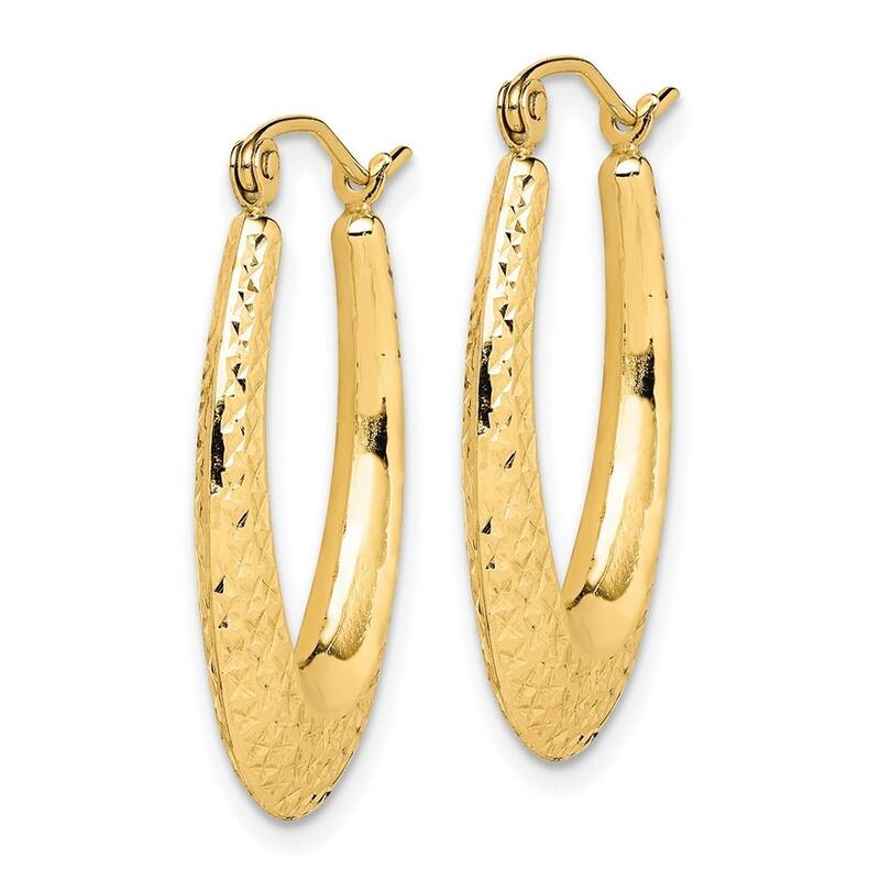 Curata 10k Yellow Gold Textured Oval Hoop Earrings - 27x4mm
