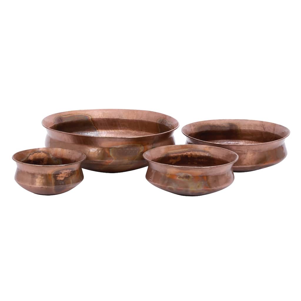 Metal Wide Weathered Low Bowl Planter - Set of 4 Copper - Roche River Decor - 22"W x 22"L x 7"H