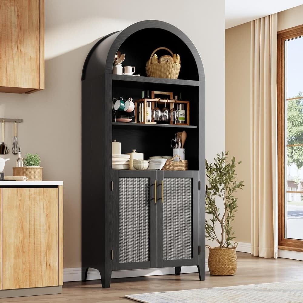 5-Tier Open Display Book Shelf, Arched Kitchen Pantry Storage Cabinet