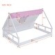preview thumbnail 17 of 16, White and Brown Full Size Wooden Tent Bed with Fabric, Platform with Fence and Roof