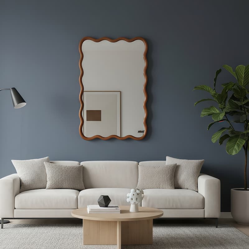 20"x30" Wavy Rectangle Solid Wood Frame Decorative Mirror