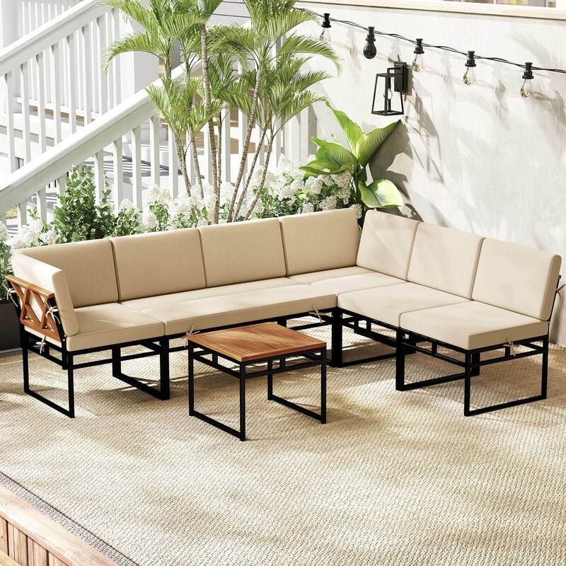 Costway 6 PCS Outdoor Sectional Sofa Set Metal Conversation Set with - See Details