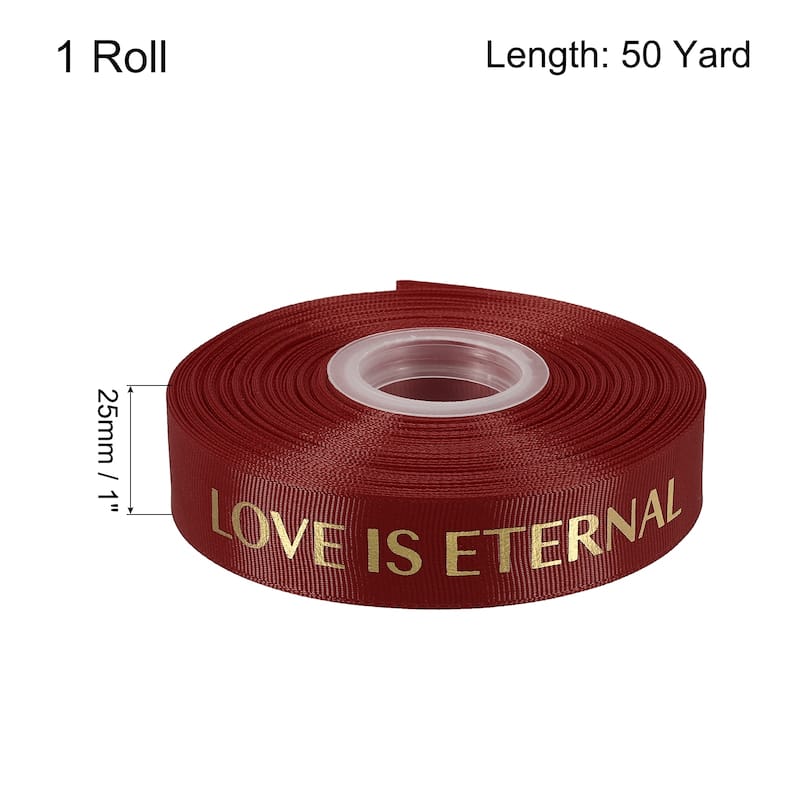 1" 50 Yard Valentine Printed Ribbon Wedding Favor Grosgrain Ribbons - Burgundy - 1"
