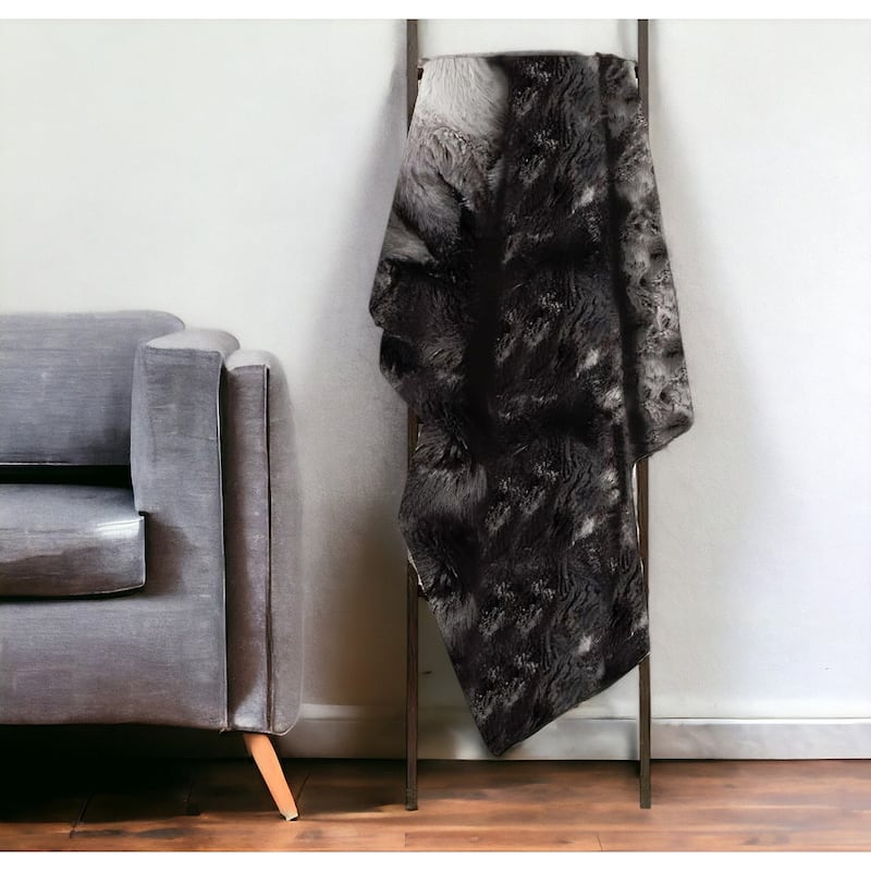 HomeRoots 50" X 70" Dark Gray and Ivory Faux Fur Plush Throw Blanket