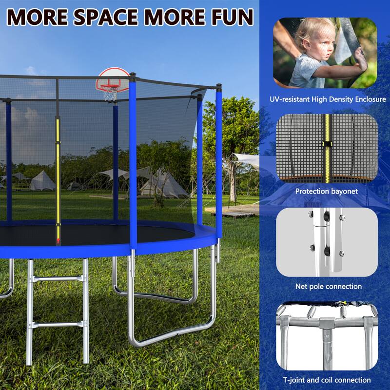 12FT Trampoline for Kids with Basketball Hoop and Ball, Recreational Trampolines with Safety Enclosure for Back Yard Outdoor