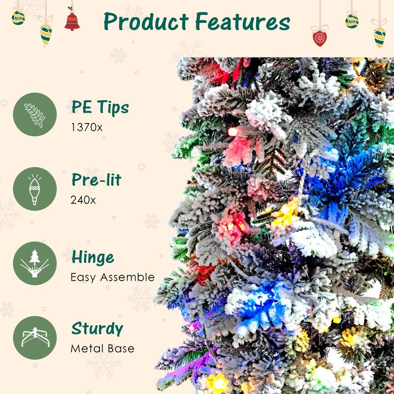 Set of 3 Pre-Lit Pencil Christmas Trees 4ft 6ft 8ft, Flocked Slim Fir, 290 LED Lights, 11 Modes