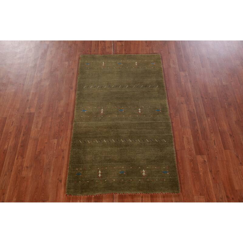Hand Knotted Oriental 100% Wool Carpet Tribal Tribal Green Gabbeh Area Rug - 5' 3'' X 3' 0''