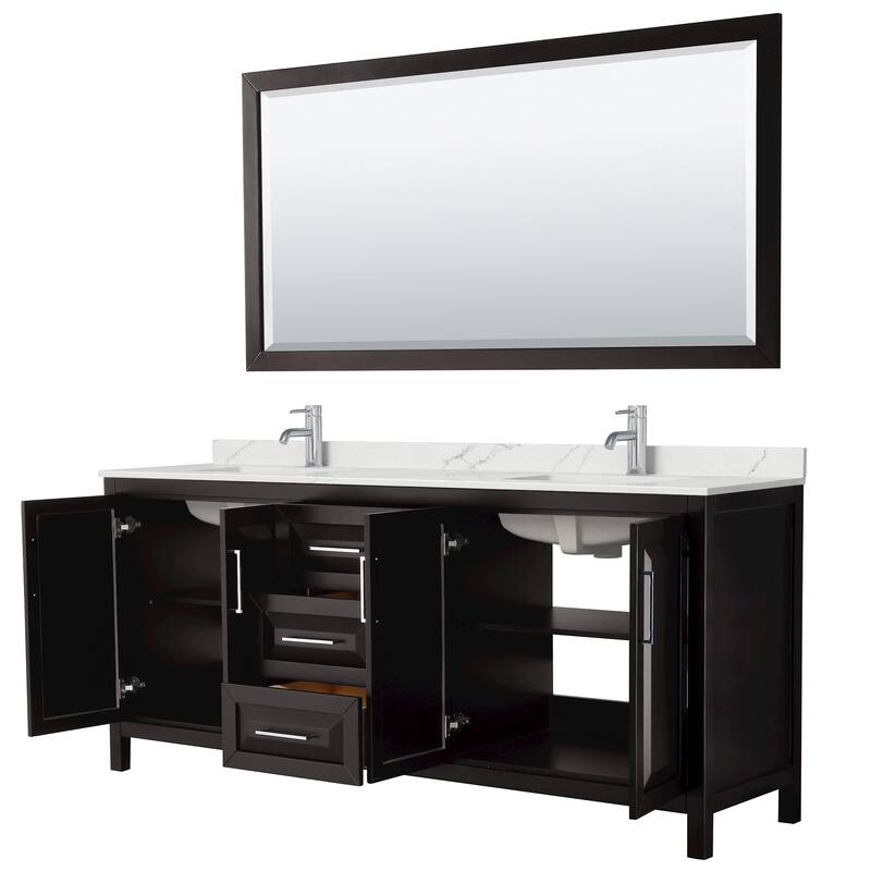 Daria 80-inch Double Vanity, Single Hole Quartz Top, 70-inch Mirror