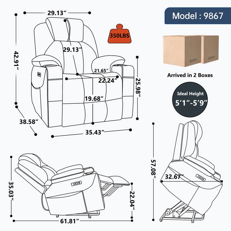 Up to 350 LBS polyester Power Lift Recliner Chair, Heavy Duty Motion Mechanism with 8-Point Vibration Massage