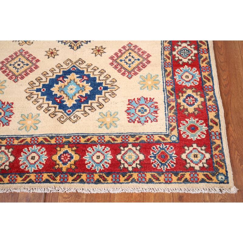 Kazak Oriental Accent Rug Handmade Beige Geometric Wool Carpet - 3'3" x 4'11"