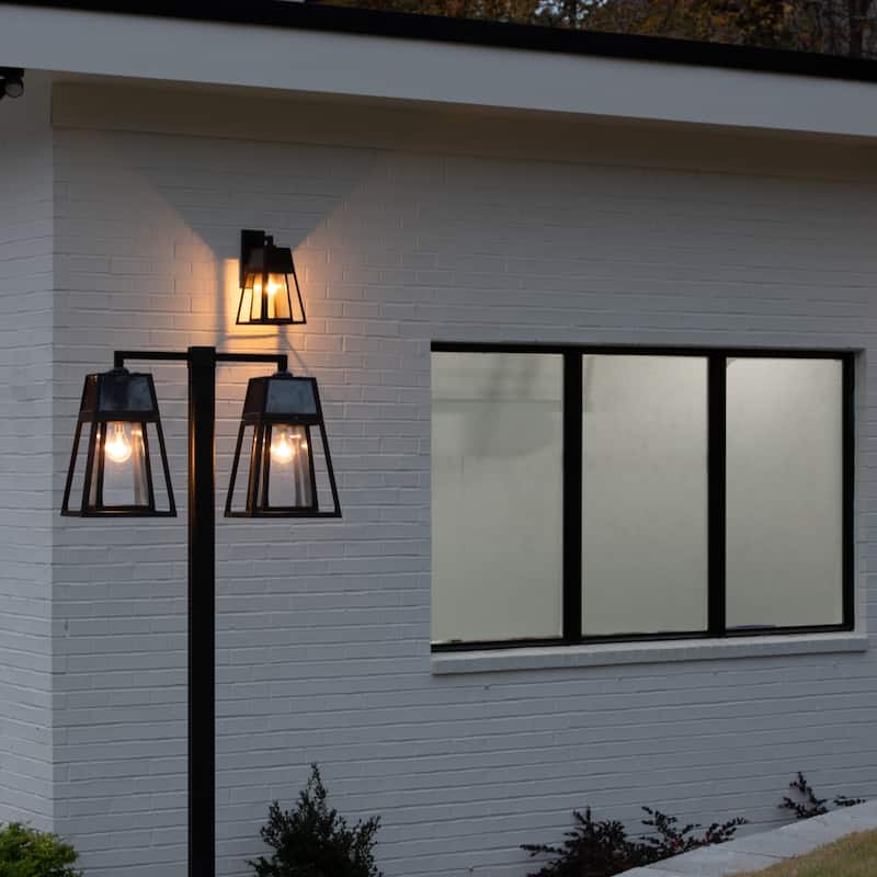 Gama Sonic Aria 98 in. Black Modern Aluminum Double Solar Post Light