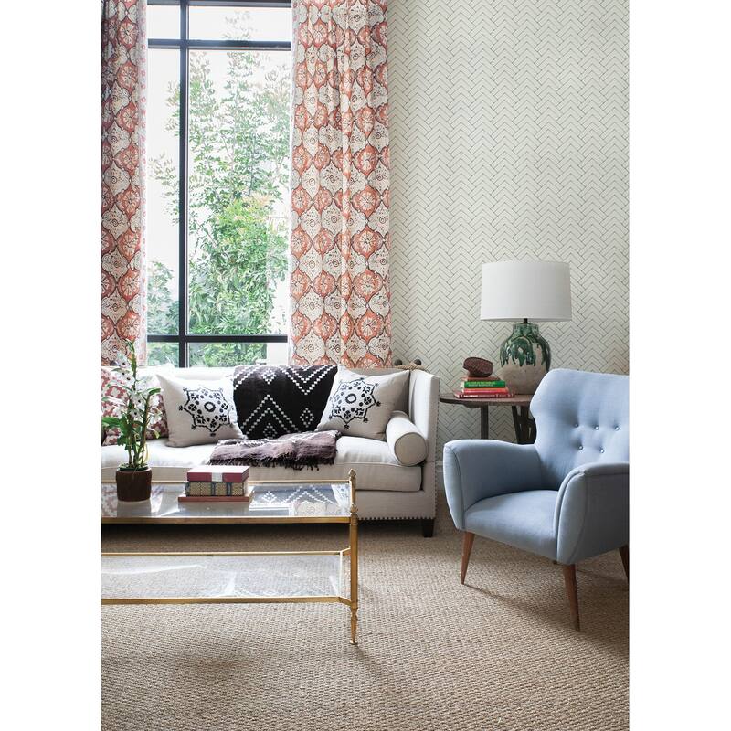 Chesapeake Oswin Teal Tiered Herringbone Wallpaper