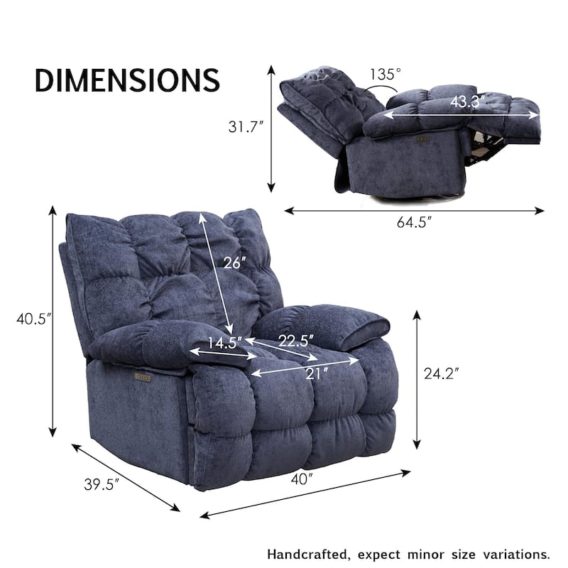 360° Swivel Electric Rocker Recliner, Plush High Backrest, Spacious Seat, Multiple Recline Positions for Ultimate Comfort