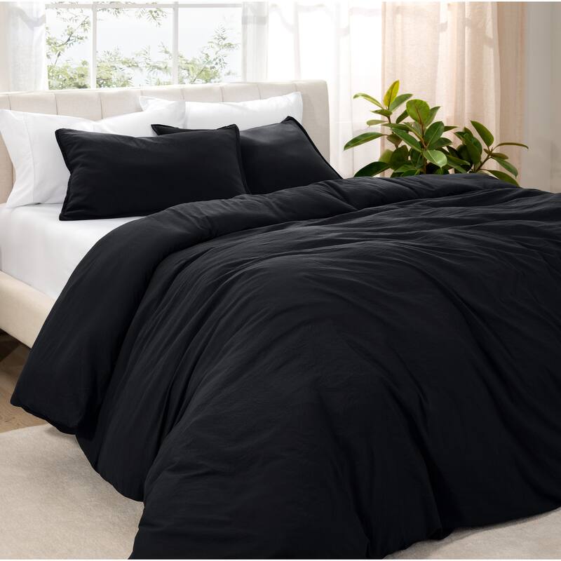 Bare Home Premium Washed Microfiber Duvet Cover and Sham Set - Black - Queen