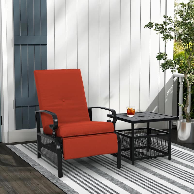 Outdoor Patio Adjustable Cushioned Recliner Lounge Chair & Bistro Side Table Set