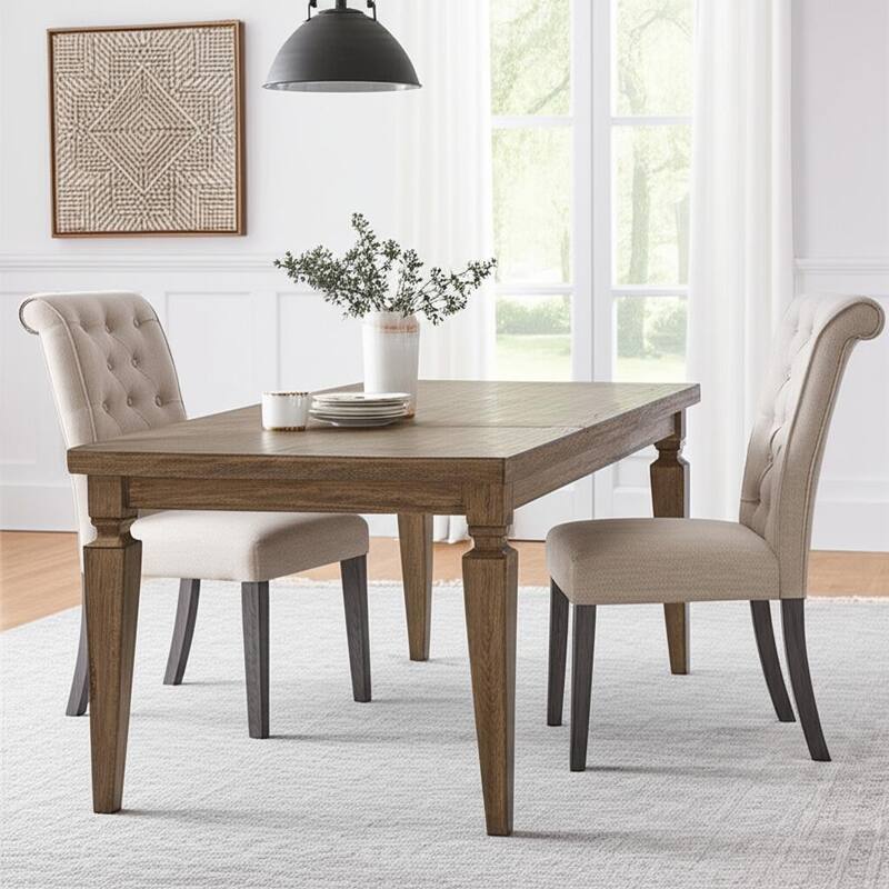HomeRoots Set of Two Tufted Beige and Gray Upholstered Linen And Solid Wood Dining Side Chairs - Set of 2 - 20.00 in. x 40.00 in.  x 25.00 in. - Beige