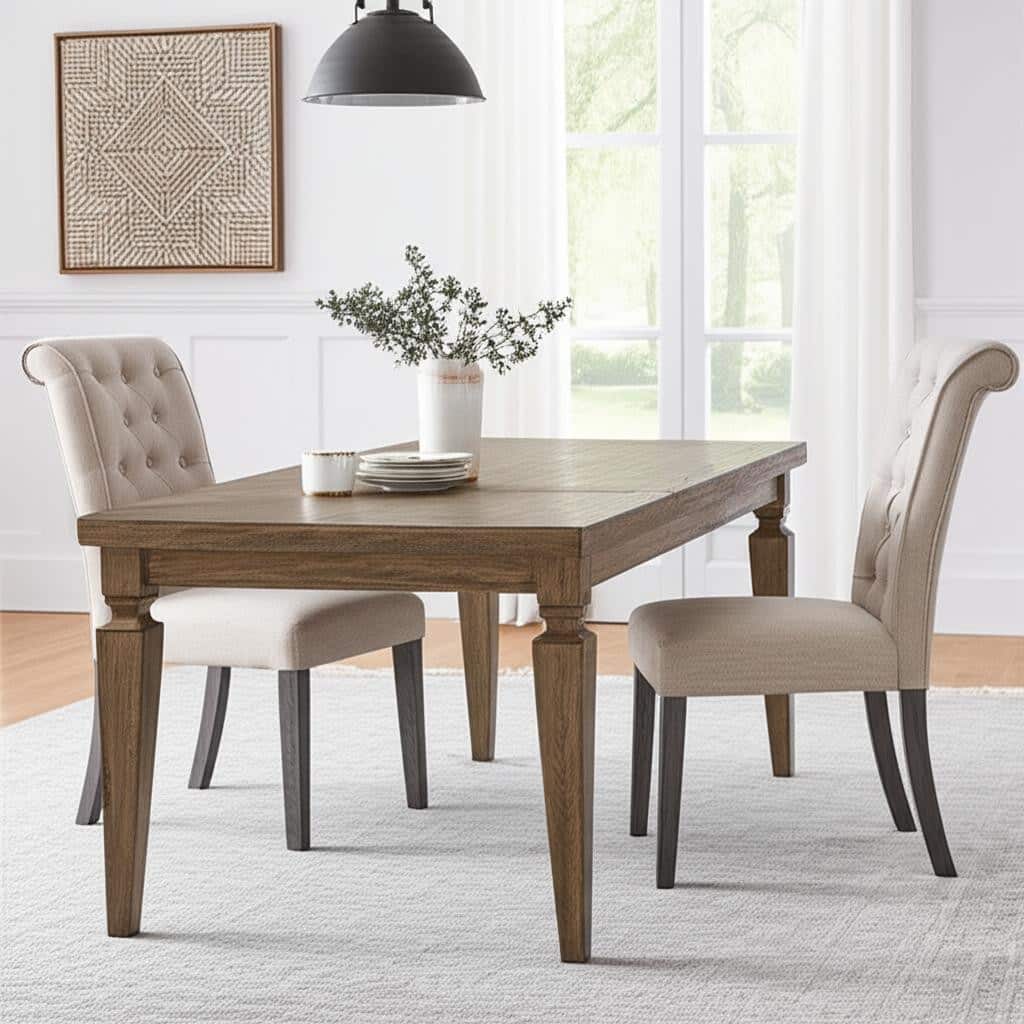HomeRoots Set of Two Tufted Beige and Gray Upholstered Linen And Solid Wood Dining Side Chairs