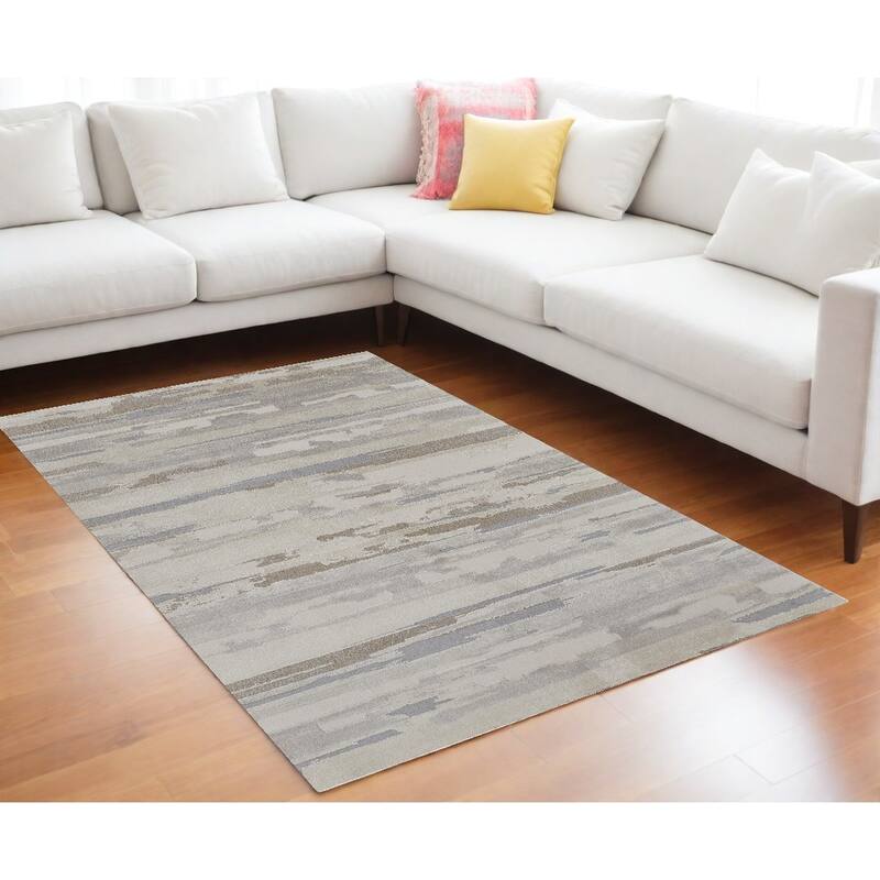 Vamex Power Loomed Distressed Abstract Stain Resistant Area Rug By HomeRoots - 114' X '79' X '0.63 - 114' X '79' X '0.63 - Lavender/Ivory - Rectangle