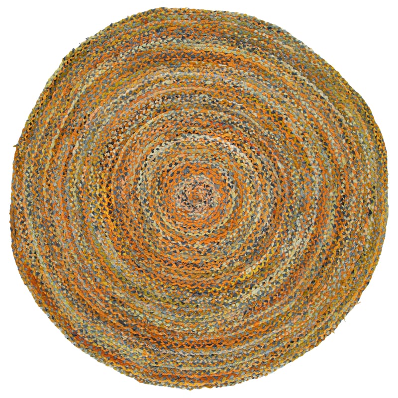 SAFAVIEH Georgine Handmade Nanny Braided Bohemian Cotton Rug - 6' Round - Yellow/Brown
