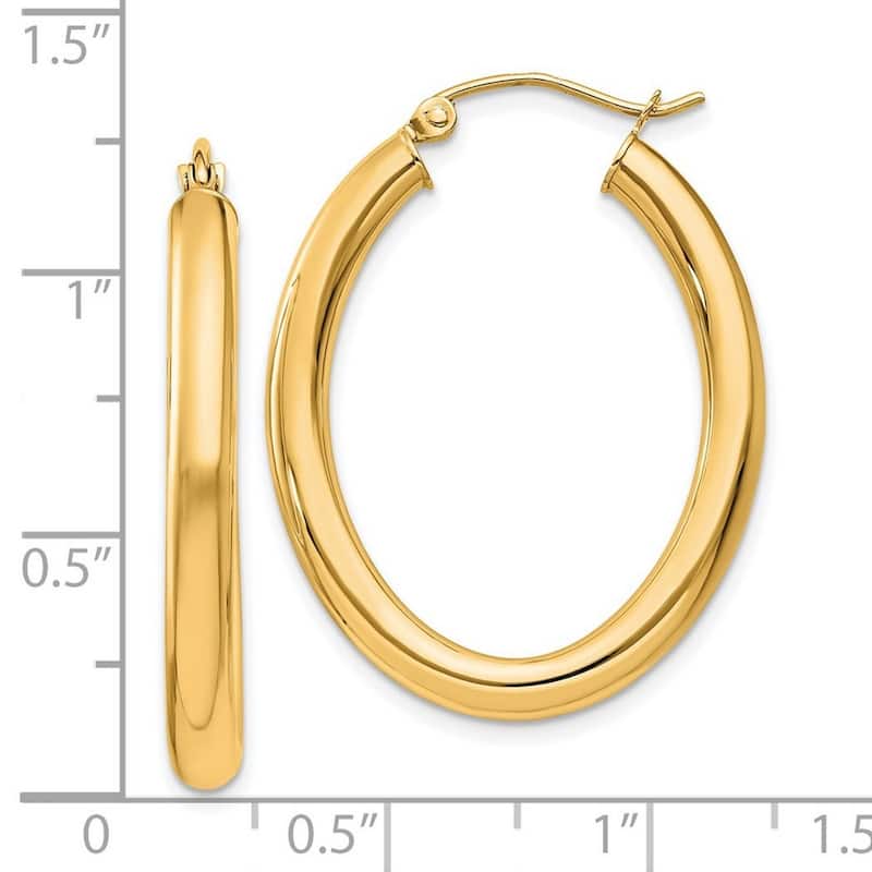 Curata 14k Yellow Gold Polished Oval Tube Hoop Earrings - 32x24mm 3.5mm