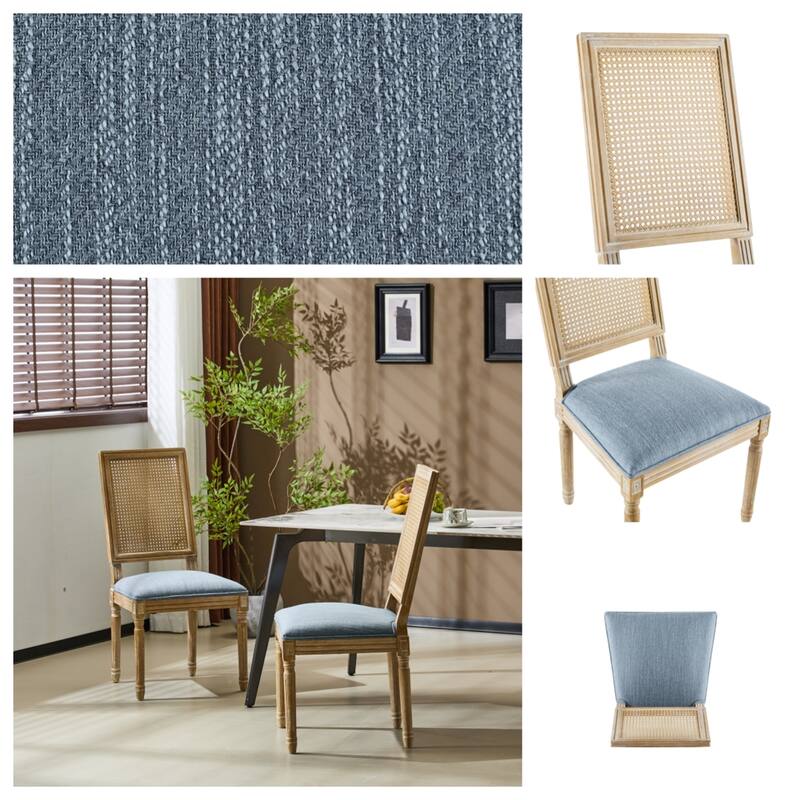 French Country Dining Chairs w/ Elegant Cane Backrest & Upholstered Seats (Set of 2)