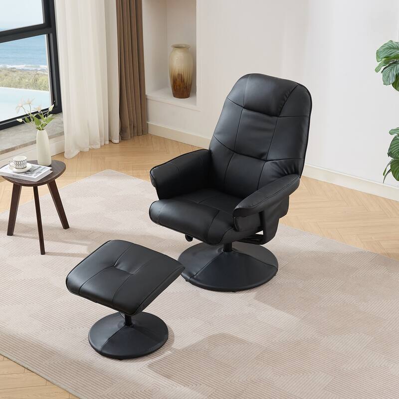 Massage Recliner Chair, 360° Swivel PU Leather Reclining Chair with Wrapped Base, Seat Heating and 140° Adjustable Backrest
