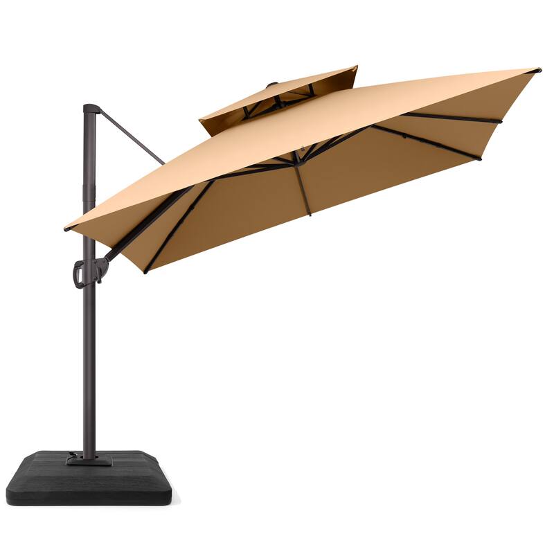 VredHom Double Top 10x10 FT Square Patio Cantilever Umbrella with Weight Base