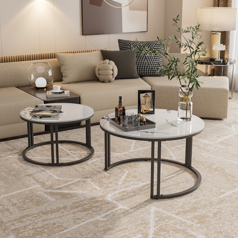 Nesting Round Sintered Stone Coffee Table Jade Ice White