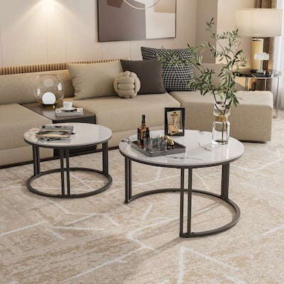 Nesting Round Sintered Stone Coffee Table Jade Ice White