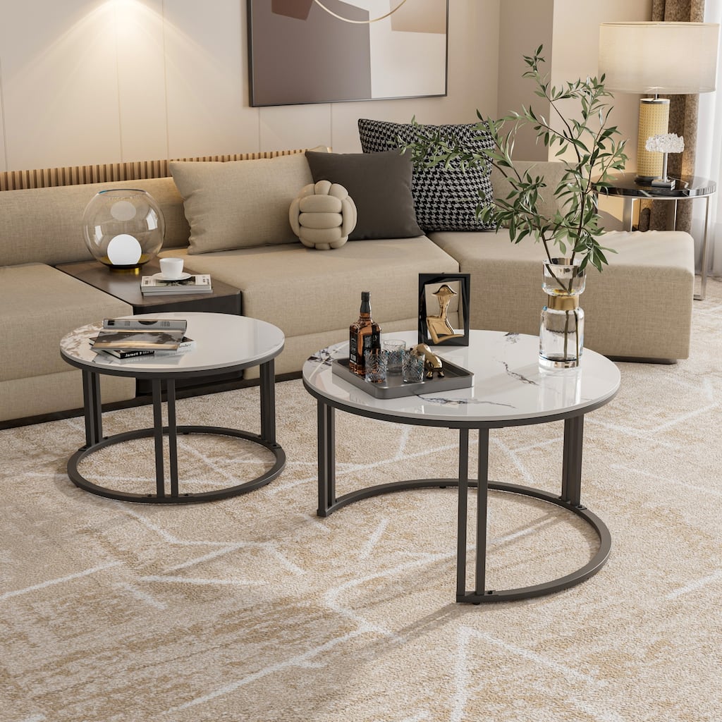 Nesting Round Sintered Stone Coffee Table Jade Ice White