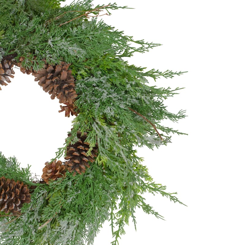 Frosted Cedar and Pine Cone Artificial Christmas Wreath 26-Inch Unlit - 26"