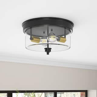 13 inch 2-Light Farmhouse Close to Ceiling Lighting Fixture with Clear Glass Shade for Entryway, Kitchen