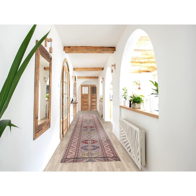 Gray Kazak Runner Rug Handmade Oriental Wool Carpet - 2'8" x 20'0"