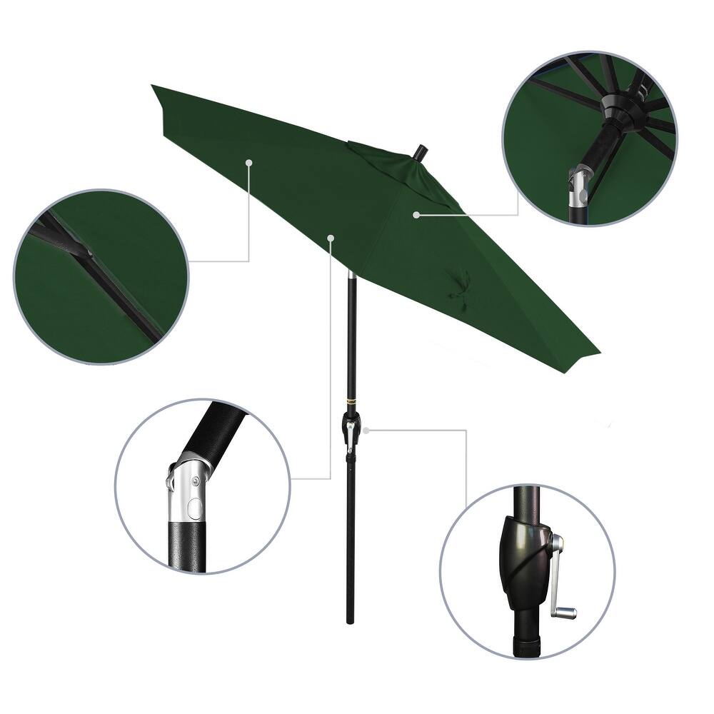 California Umbrella 75' Round Crank Lift Push Button Tilt Black Aluminum Patio Umbrella Sunbrella