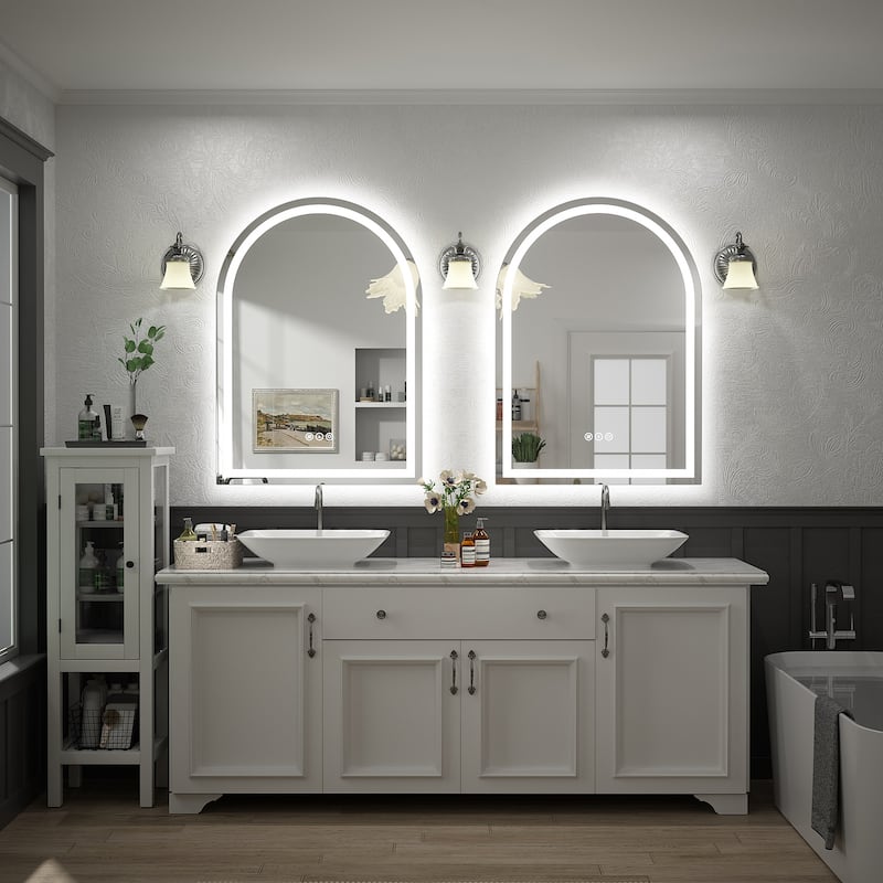 UL Certified Arched LED Anti-fog Tempered Glass Wall Bathroom Vanity Mirror